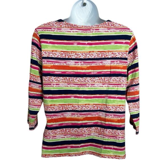 Appleseed's Floral Striped Top Sz Petites M PM 3/4 Sleeve Cotton Blend Blouse - Picture 7 of 7